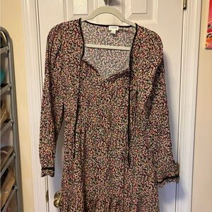 J. Crew Factory Floral Long Sleeve Dress - Black and Pink